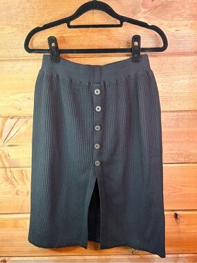 Jess Lea Black Ribbed Knit Button Front Midi Pencil Skirt Size Medium 💕🖤